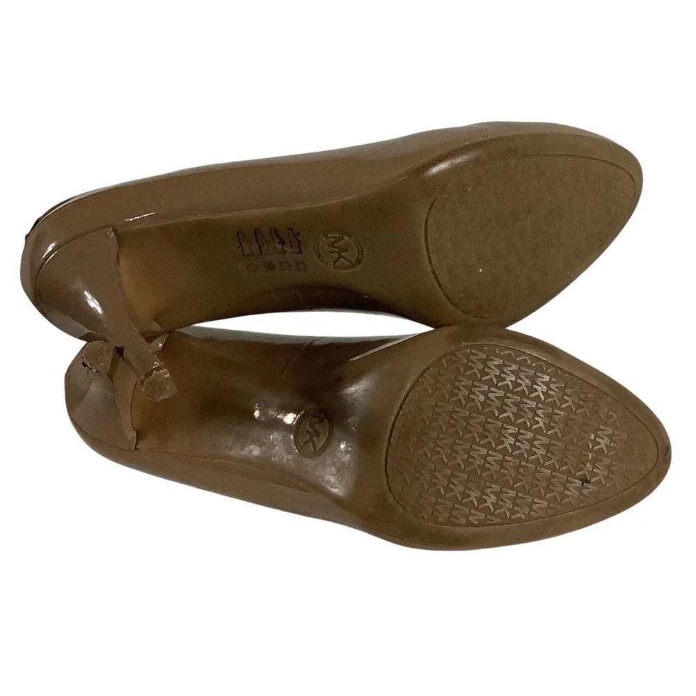 Michael Michael Kors Flex Mid Pump Tan Patent Leather Round Toe Heels Size 8.5M
